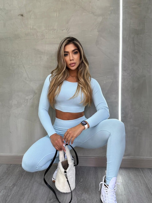 legging bendita / azul bebe acanalado