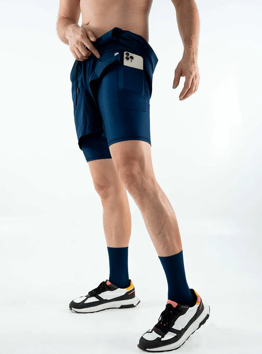 SHORT CON LICRA RUNNIN  AZUL OSCURO