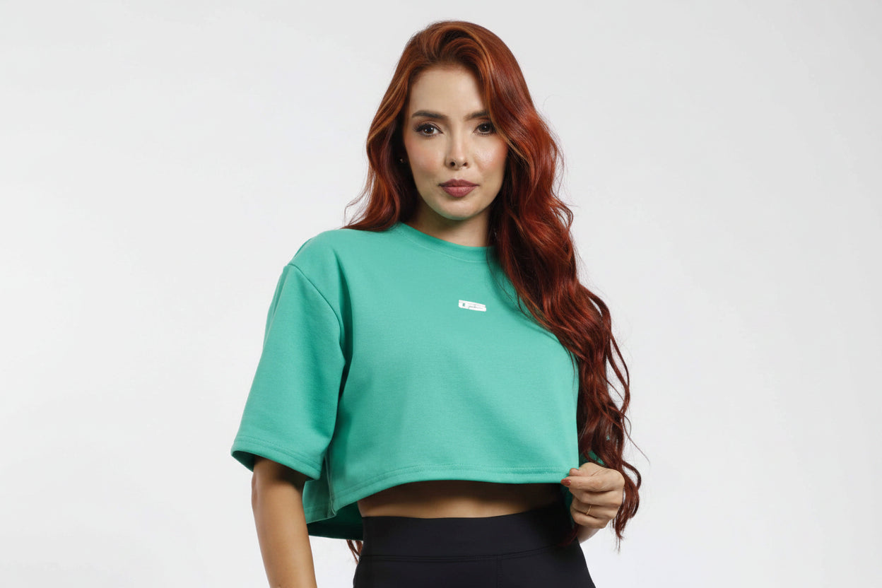 franela oversize corta / crop-top verde agua