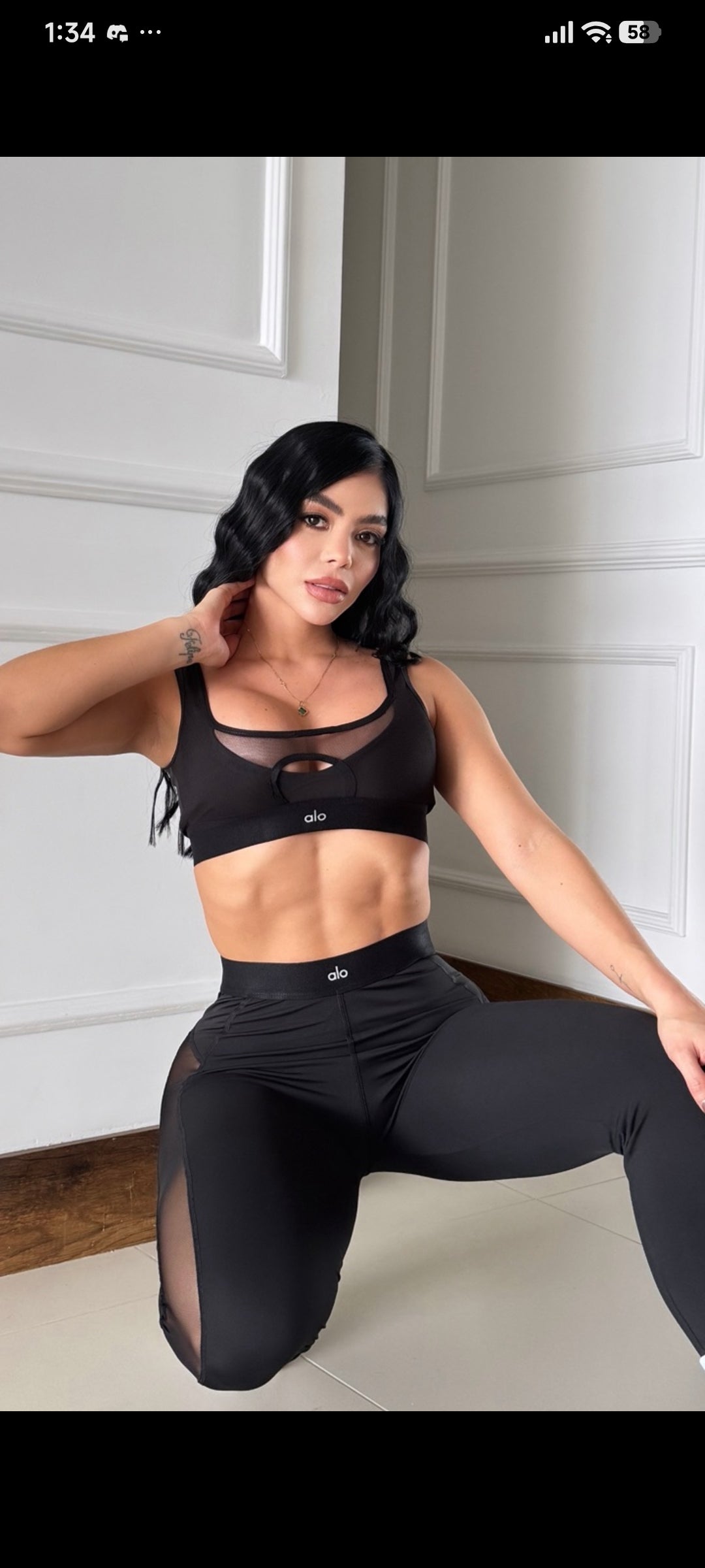 set leggings + top / negro transparencia