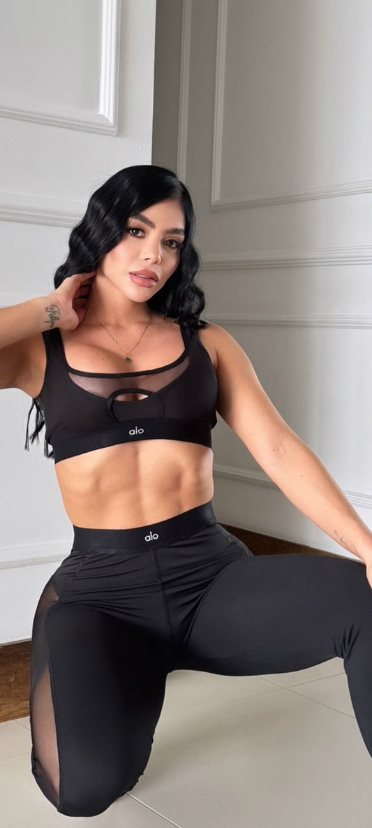 set leggings + top / negro transparencia